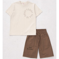 Комплект для мальчика артикул DMB 7468 размерный ряд 28/104-32/128 (футболка+шорты) цвет бежевый