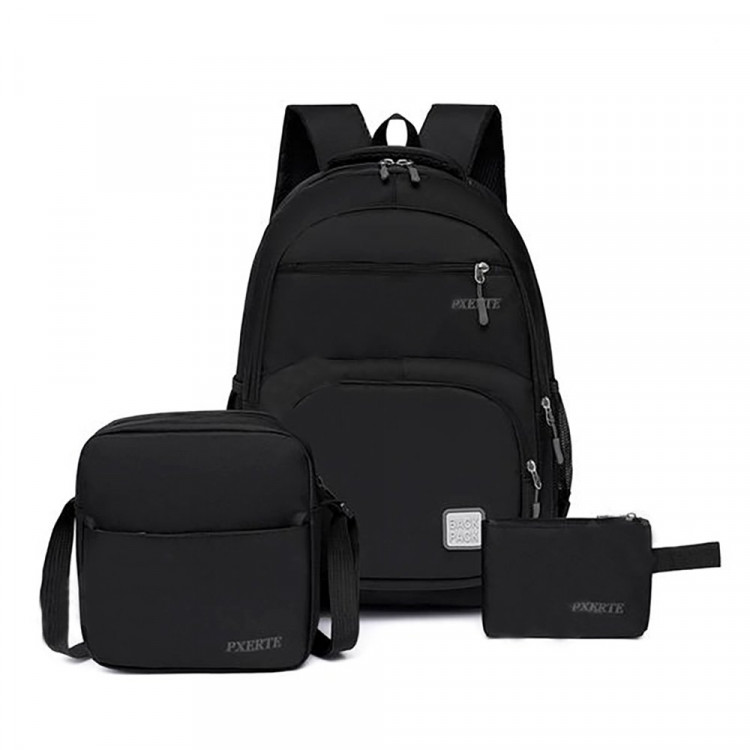 Рюкзак для мальчика (AIYIMAN)+сумка+косметичка черный-серый 45х31х15 см арт.CC423_7417-1