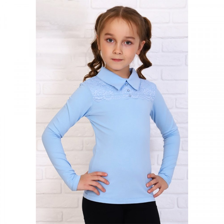 яяяДжемпер для девочки трикотажный (Ликру) длинный рукав цвет голубой арт.0005 МИРАНДА размерный ряд 32/128-36/140