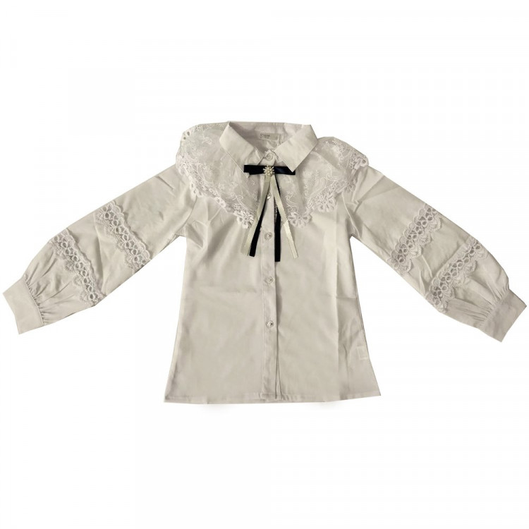 Блузка для девочки (Sasha style) длинный рукав цвет белый арт.3042/003 размерный ряд 30/122-38/146