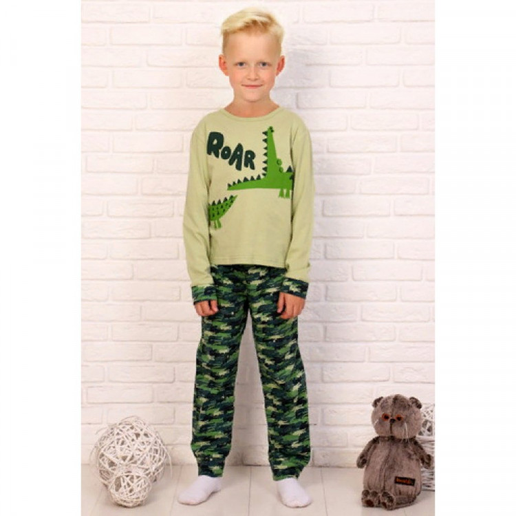 Пижама для мальчика (Мурлыка) артикул 0164 (лонгслив+брюки) размерный ряд 28/104-30/122 цвет зеленый
