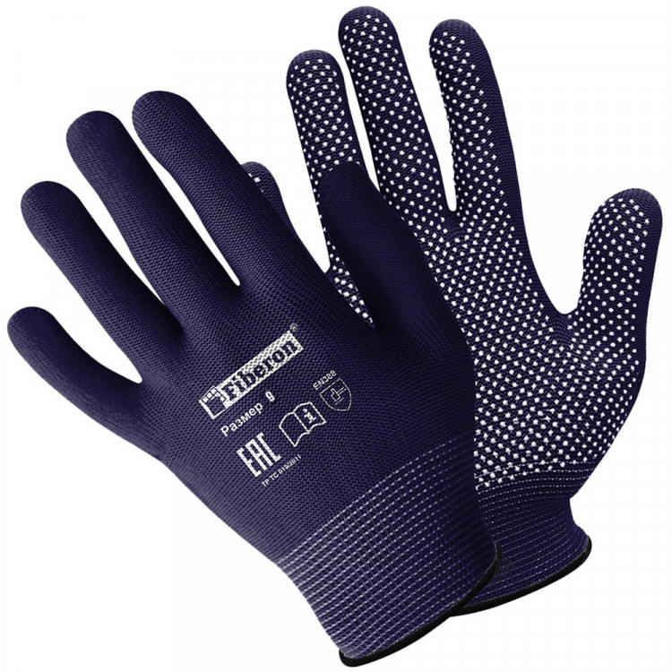 Перчатки "Микроточка", полиэстер, ПВХ-точка, 9(L), темно-синие, Fiberon в и/у арт.PR-PVC522