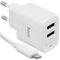 Зарядное устройство сетевое 2USB + кабель MicroUSB HOCO C141A Smart, белый