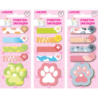 Закладка-этикетка с клеевым краем (deVENTE) Cat paws 5 дизайнов 20 листов ассорти форм арт.2011211