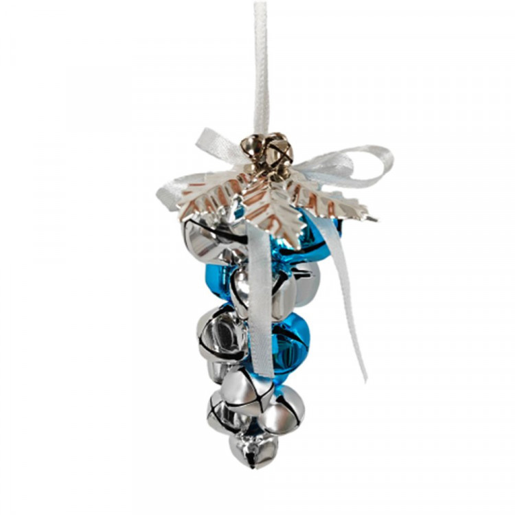 Украшение декор.подвеска металл. "Бубенчики с декором" 07,5*13,5см, гроздь цв.серебро/син. арт.94641