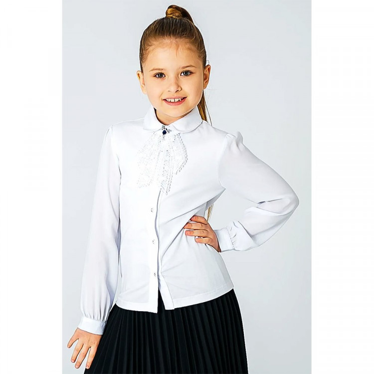 Блузка трикотажная для девочки (Делорас) длинный рукав цвет белый арт.C63309 размерный ряд 34/134-44/164