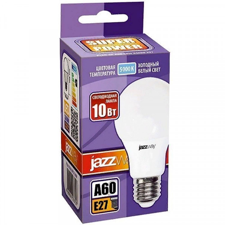 Лампа светодиодная Е27 10Вт 5000К (холодный) Jazzway груша (Ст.10)