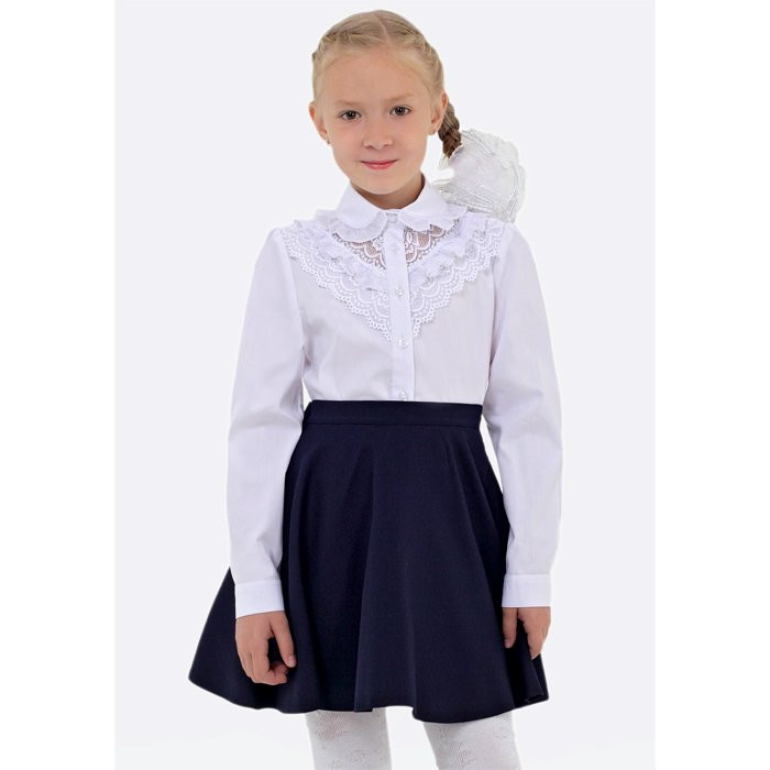 Блузка для девочки (Модники) длинный рукав цвет белый арт.239 размерный ряд 32/128-38/146