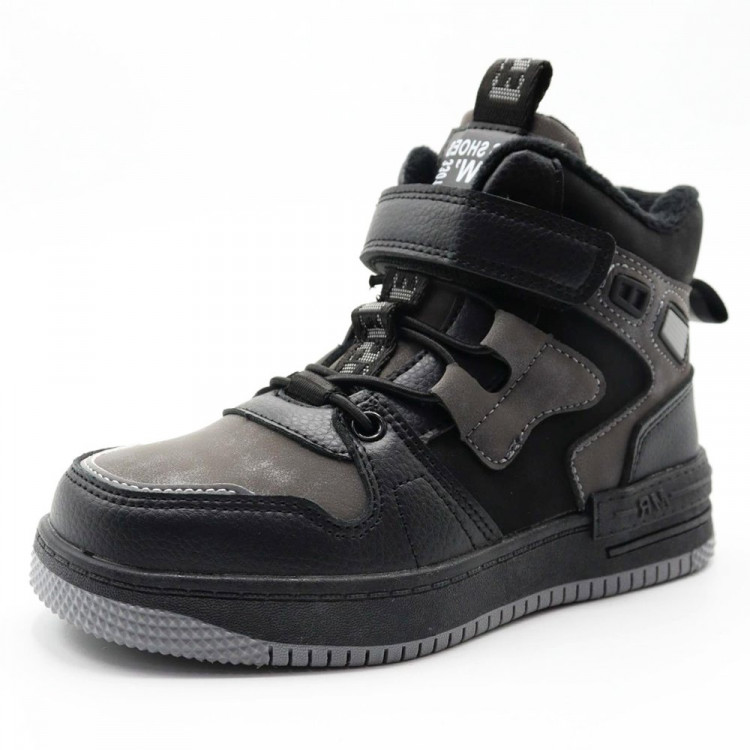 Ботинки для мальчика (МЫШОНОК) черные верх-искусственная кожа подкладка - байка размерный ряд 32-37 арт. jwg-T397B