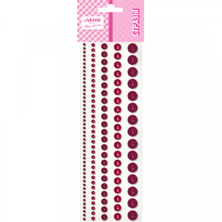 Наклейки-стразы акриловые deVENTE Жемчужины круглые рубиновые 5 размеров арт.8002552