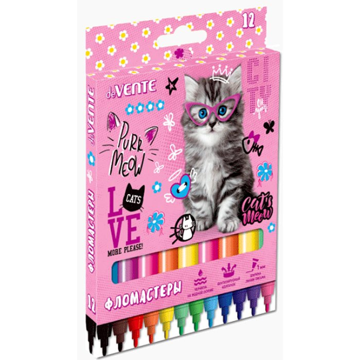 Фломастеры (deVENTE) Purr Meow 12 цветов картонная коробка арт.5081001