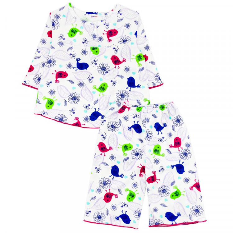 Пижама для девочки (Юлала) артикул 0042100102 (футболка+бриджи) размерный ряд 28/98-32/116 цвет белый