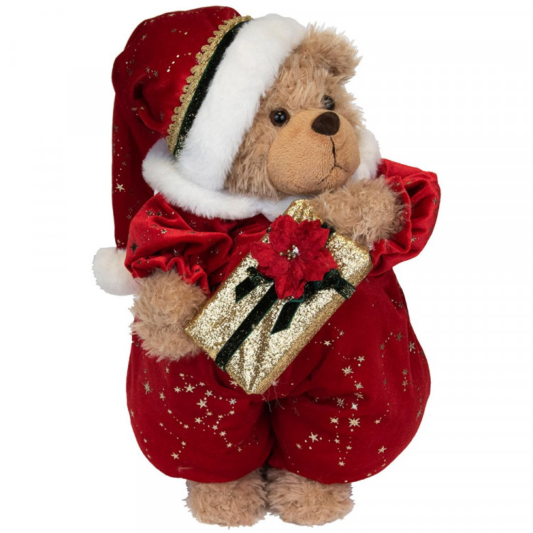 Игрушка декор. "Медведь в колпаке" 40см в красной шубке арт.92787