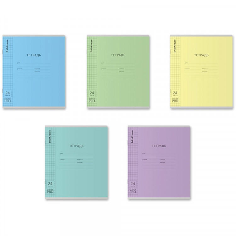 Тетрадь 24 листа клетка (ErichKrause) Классика CoverPrо glossy ассорти пластиковая обложка арт.64628