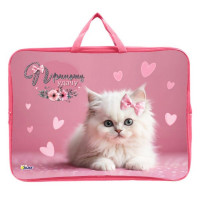 Папка А3 текстиль на молнии ручка-тесьма (ОНИКС) Кошечка с бантиком  арт.ПМД 3-20