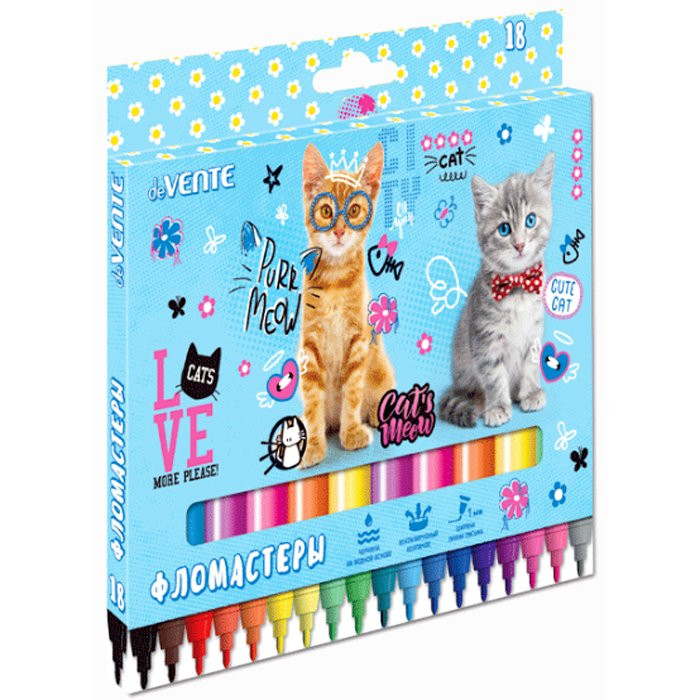 Фломастеры (deVENTE) Purr Meow 18 цветов картонная коробка арт.5082001
