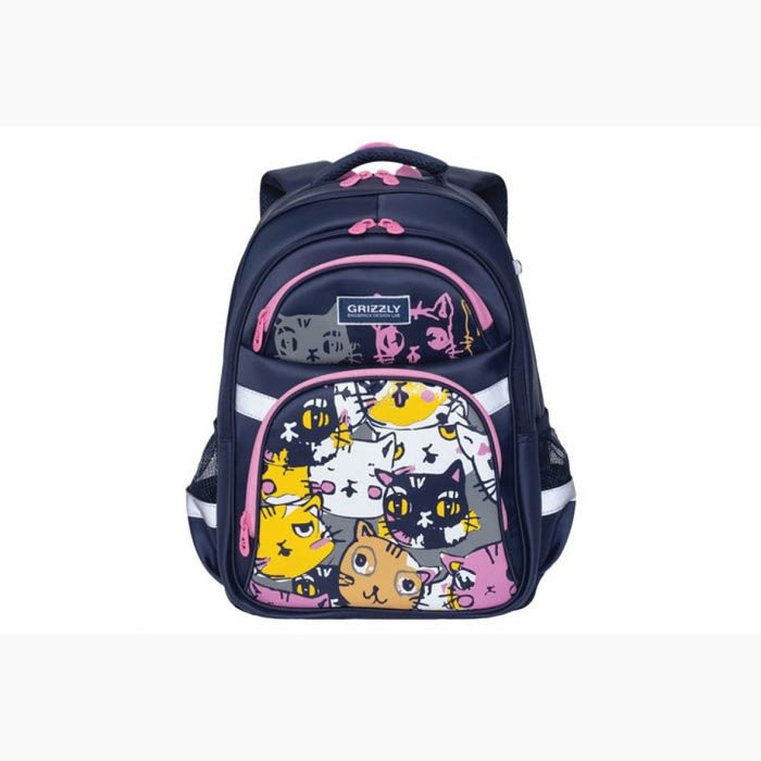 Рюкзак для девочки школьный (Grizzly) арт.RG-965-4 коты цветные 29х31х17 см