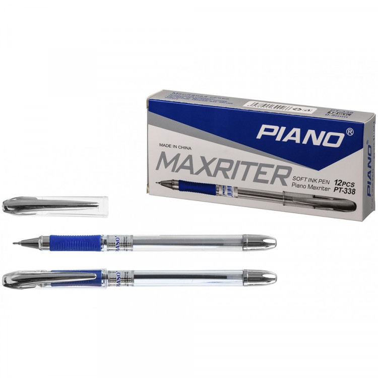 Ручка шариковая  прозрачный корпус  резиновый упор  (PIANO) "Maxriter" синяя, масло 0,5мм арт.РТ-338/1152 (Ст.12/144)