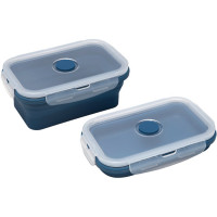 Ланч-бокс 0,54л. Синий прямоугольный складной силиконовый