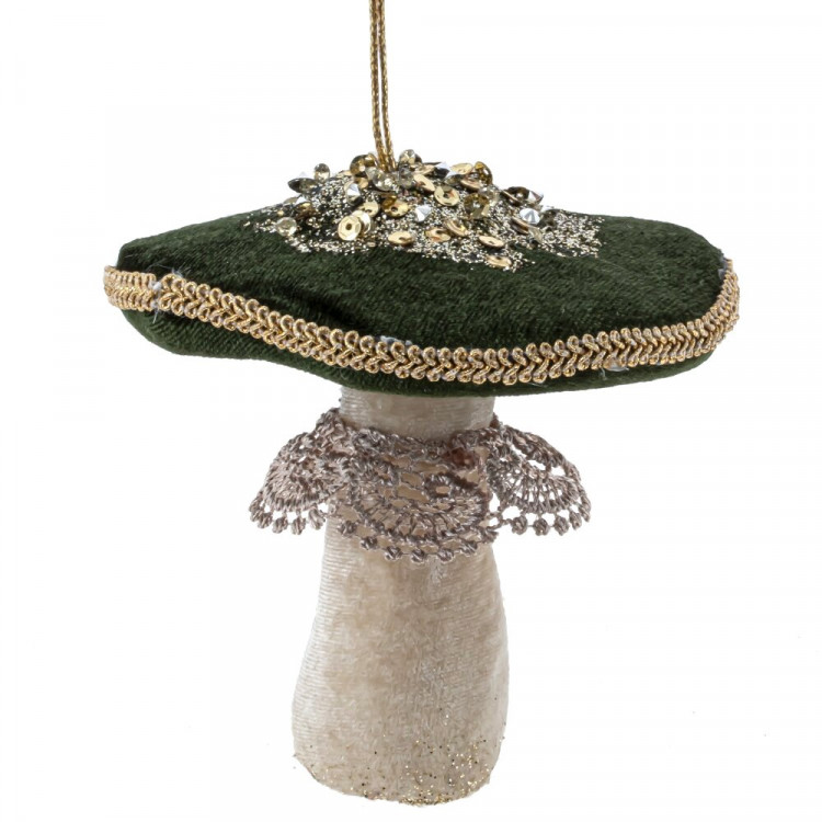 Украшение декор.подвесное текстиль (Бархат зелёный Гриб) 10см арт.806830