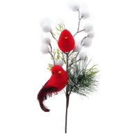 Украшение декоративное "Ветка. Хвоя, ягоды, птичка красная" 24,5см арт.91248