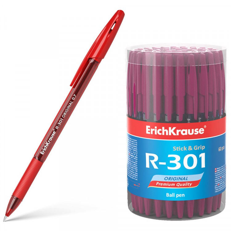 Ручка шариковый прозрачный корпус  (ErichKrause) R-30 Original красный, 0,7мм арт.55383 (Ст.60)