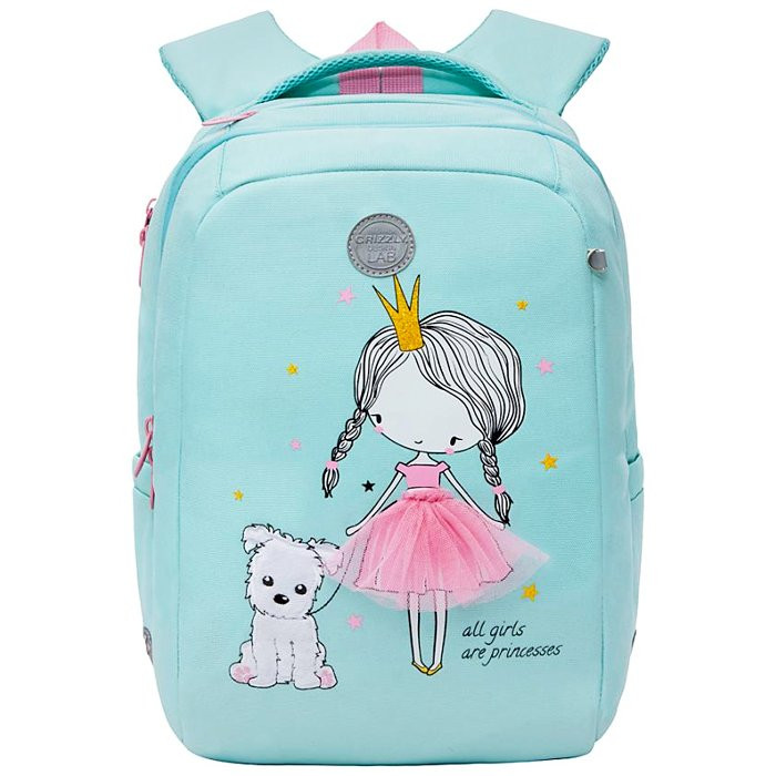 Рюкзак для девочек школьный (GRIZZLY) арт RG-166-1/1 мятный 26х39х17 см