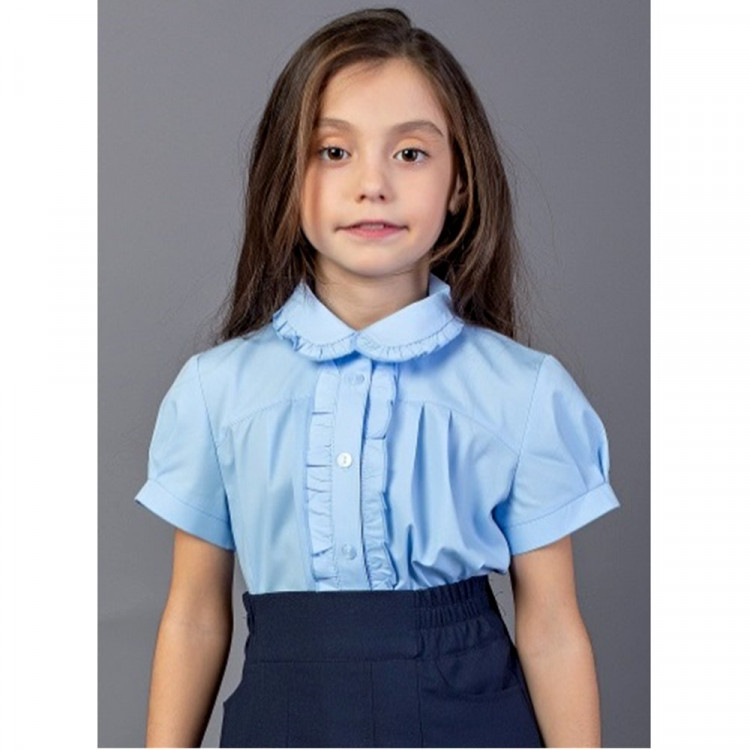 Блузка для девочки (Топтышка) короткий рукав цвет голубой арт.072 размерный ряд 32/128-40/152