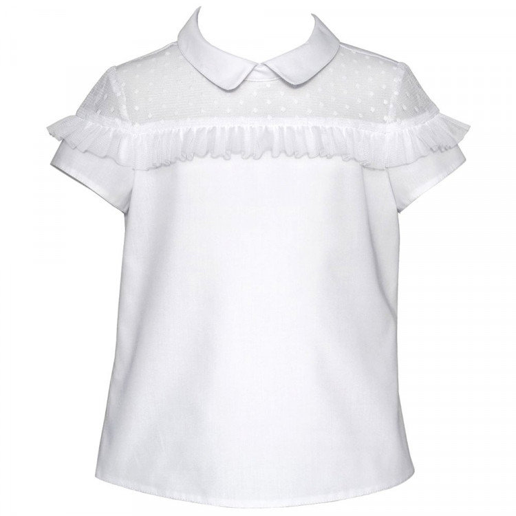 Блузка для девочки (SLY) короткий рукав цвет белый арт.2S-101 размерный ряд 32/128-42/158