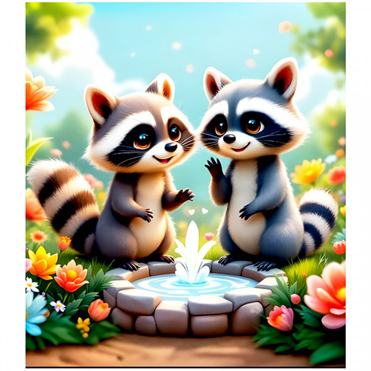 Алмазная мозаика 21х25см (Mazari) Еноты частичное заполнение с мольбертом арт.M-12365