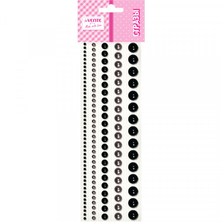 Наклейки-стразы акриловые deVENTE Жемчужины круглые цвет черного бриллианта и жемчужный 5 размеров арт.8002558