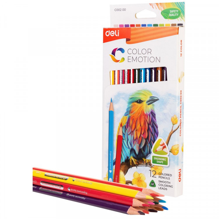 Карандаши цветные (Deli) Color Emotion трехгранные 12 цветов арт.