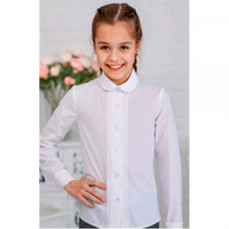 Блузка для девочки (Ажур) длинный рукав цвет белый арт.01/4-д размер 32/134-36/146