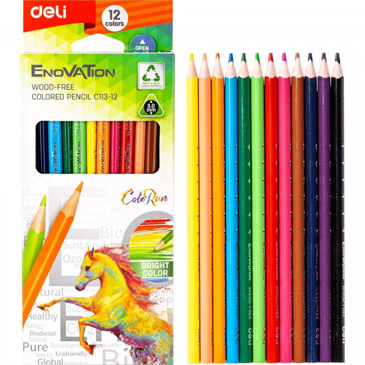 Карандаши цветные (Deli) Enovation трехгранные пластиковые 24 цвета арт.EC113-12