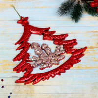 Украшение декор.подвеска пластик "Елочка со свечками" 17см цв.красный арт.196-614