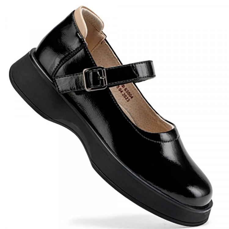 Туфли для девочки (ШАГОВИТА) черные верх-натуральная кожа лак подкладка-натуральная кожа размерный ряд 33-37 арт.23КФ 63004