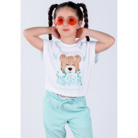 Костюм для девочки (DMB) артикул 2778 размерный ряд 28/104-30/122 (футболка+брюки) цвет кремовый/бирюзовый