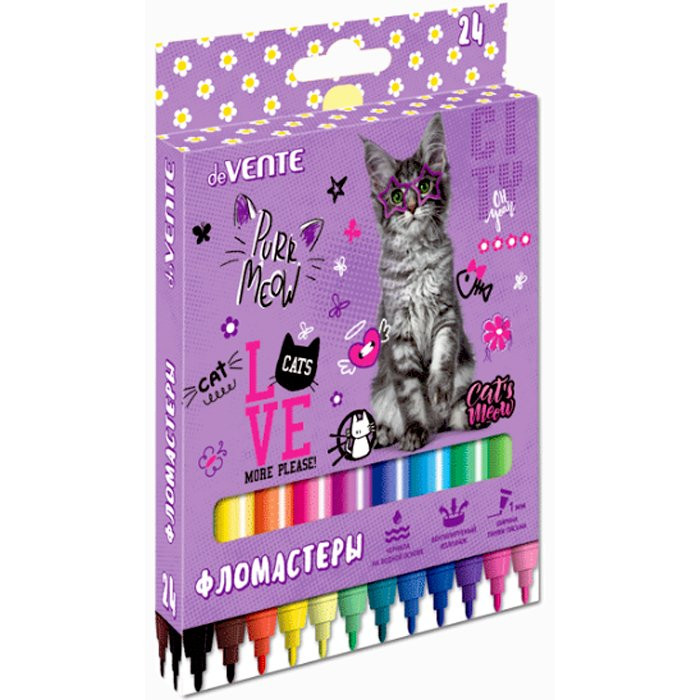 Фломастеры (deVENTE) Purr Meow 24 цветов картонная коробка арт.5083001