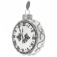 Украшение на ёлку стекло (серия Премиум) 07,5см "Часы-круглые" серебро п/у арт.АУ-169/2