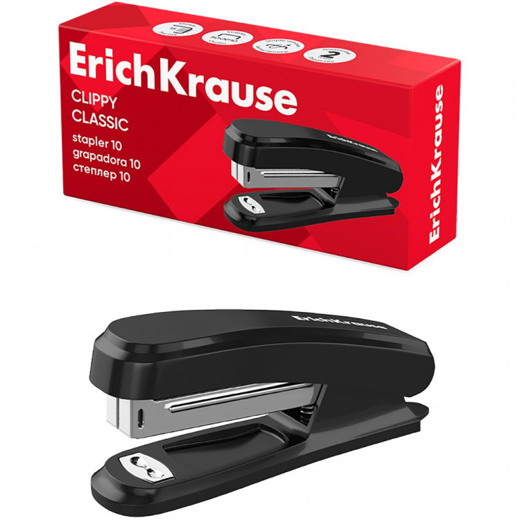 Степлер №10 (15л) пластик ErichKrause Мини Классика (Clippy Classic) с антистеплером арт.61739 (Ст.24)