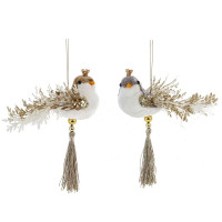 Украшение декор. на подвесе "Птичка" 07см цв.белый/золото арт.793102