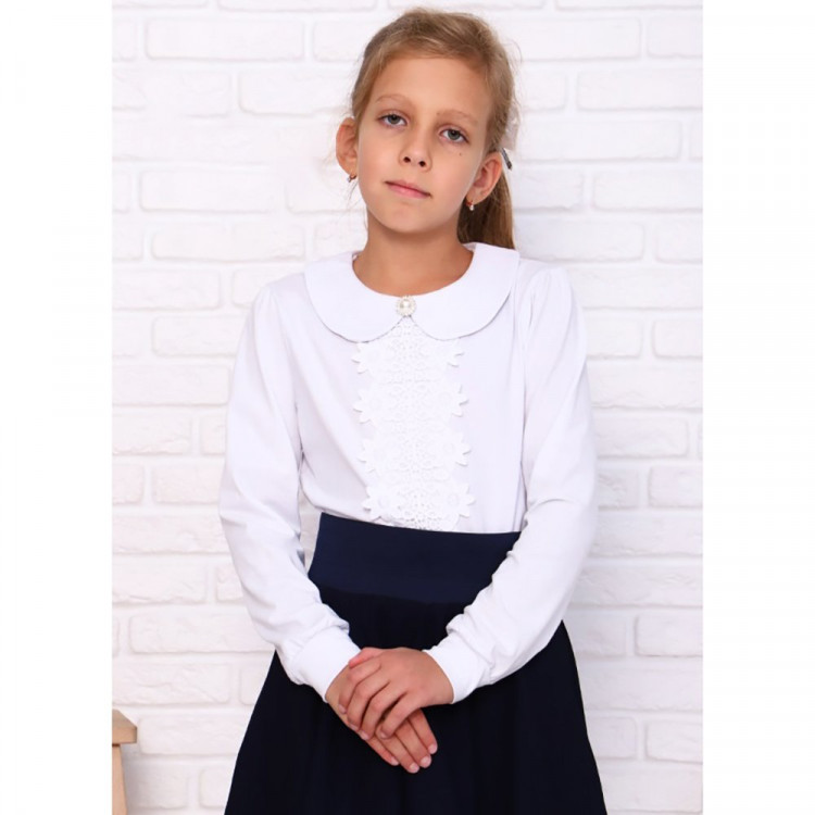 Джемпер для девочки трикотажный (Ликру) длинный рукав цвет белый арт.0245 ТАМАРА размерный ряд 34/134-40/158