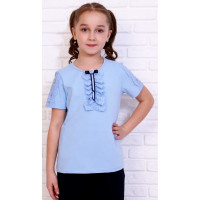 Джемпер для девочки трикотажный (Ликру) короткий рукав цвет голубой арт.0224 ЛИРА размерный ряд 32/128-42/164