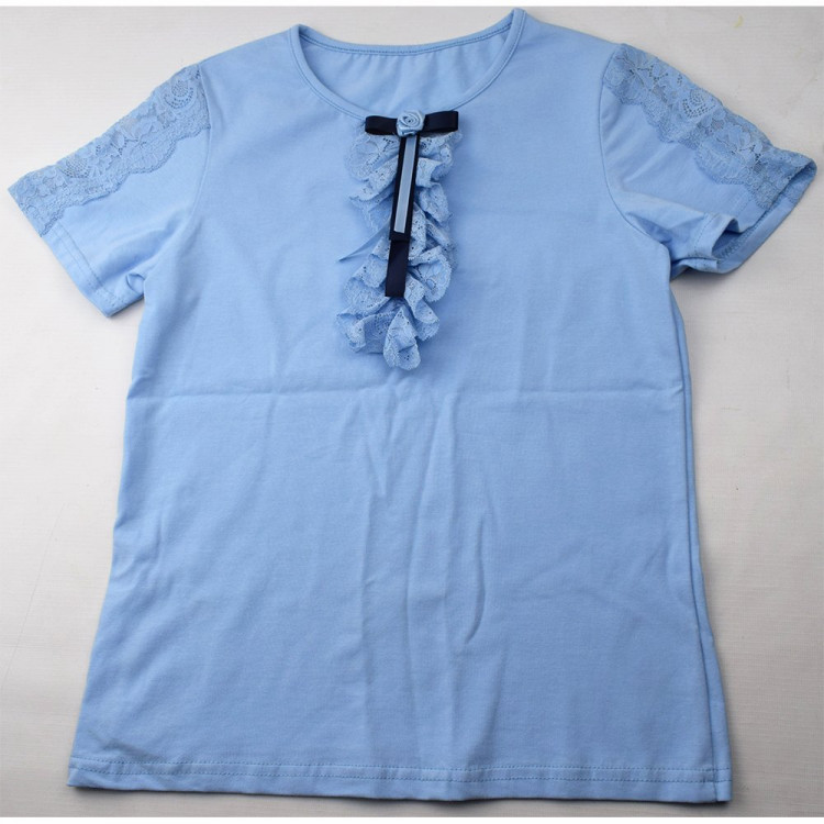 Джемпер для девочки трикотажный (Ликру) короткий рукав цвет голубой арт.0224 ЛИРА размерный ряд 32/128-42/164