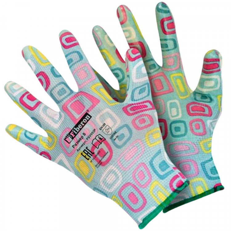 Перчатки "Для садовых работ",  полиэстер, полиуретан, 8(М) разноцветные асс Fiberon арт.PR-PU054