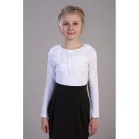 Джемпер для девочки трикотажный (Ликру) длинный рукав цвет белый арт.3021 Флора размерный ряд 36/146-40/158