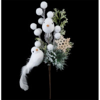 Украшение декоративное "Ветка. Хвоя, ягоды, птичка белая" 26,5см арт.91245