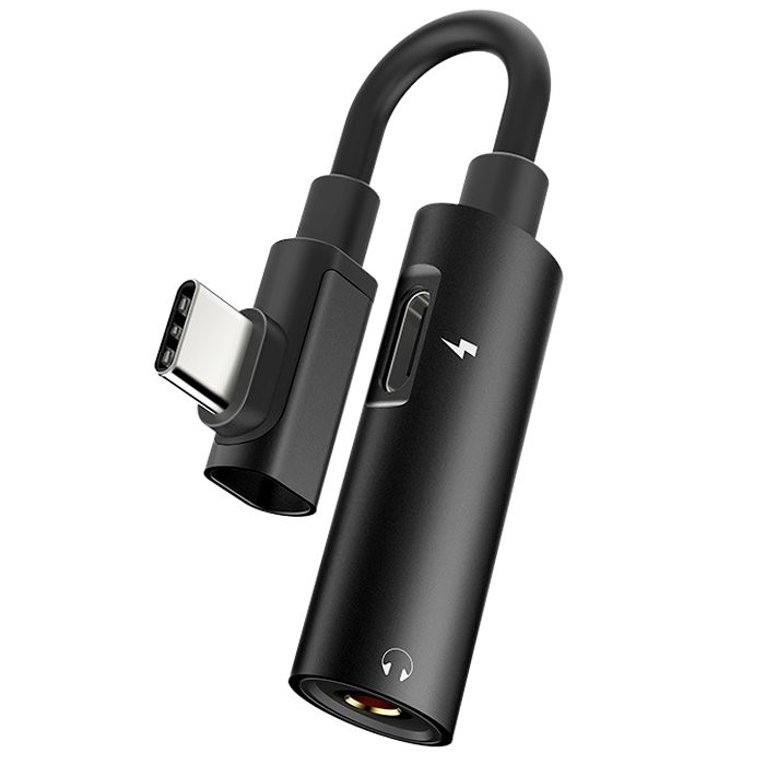 Переходник AUX, Jack 3,5mm, Type-C(f) - Type-C(m) HOCO LS19, круглый, силикон, цвет: чёрный