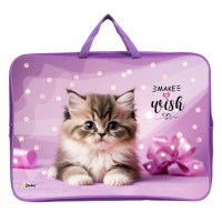 Папка А3 текстиль на молнии ручка-тесьма (ОНИКС) Котик в горошках арт.ПМД3-20-4