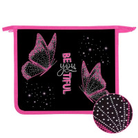 Папка школьная для тетрадей А5 на молнии (Оникс) Розовые бабочки арт.ПТ-73-12 дизайн с двух сторон